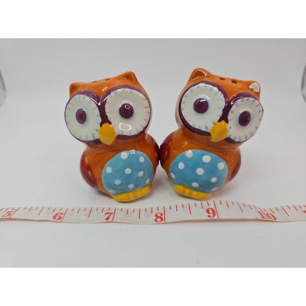Salt And Pepper Shakers Ceramic Owl Hand Painted Magnetic